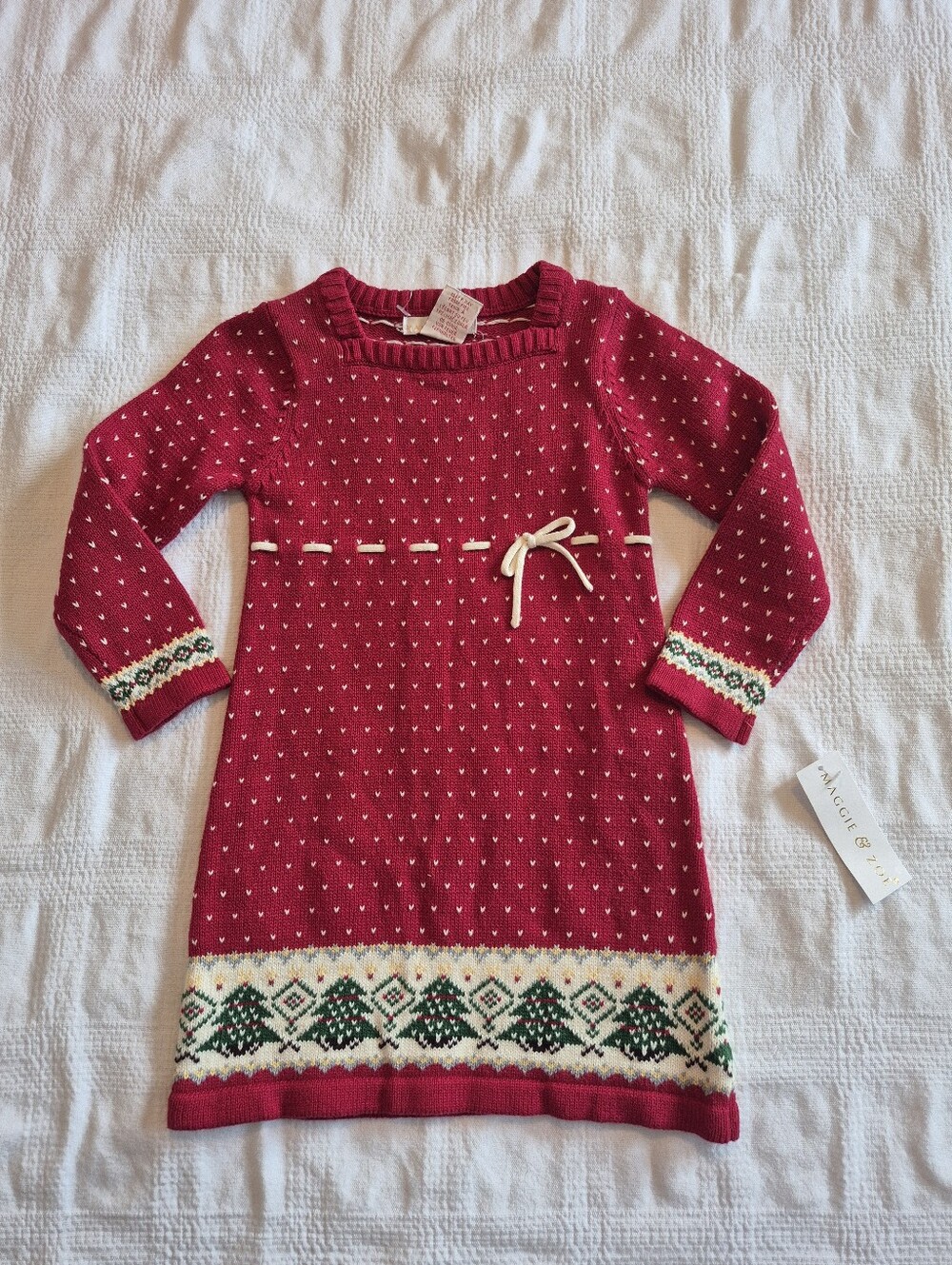 Maggie & Zoe girls size 3T long sleeve knit holiday dress 100% cotton NEW